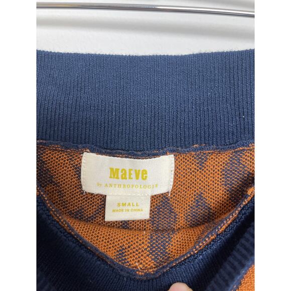 Anthropologie Maeve Navy Orange Knit Skirt Sz S Bodycon Knee Length Pencil Knit - Picture 2 of 8